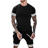 Babioboa Mens Short Sets 2 Piece Outfits Fashion Summer Tracksuit Casual Shirt Shorts Slim Fit Athletic Sports Sweatsuit