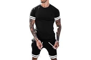 Babioboa Men's 2 Pieces Sport Set Crewneck Shirt Casual Beach Shorts Summer Yoga Outfits Tracksuit