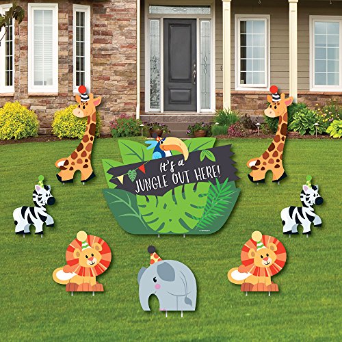 Jungle Party Animals - Yard Sign & Outdoor Lawn Decorations - Safari Zoo Animal Birthday Party or Baby Shower Yard Signs - Set of 8