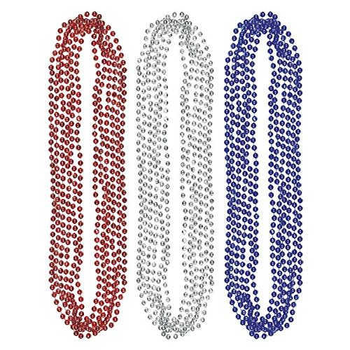 Amscan Bead Necklace (50 Piece), Red/Silver/Blue, 6 x 4.5"