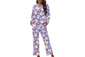 Yewattles Print Women Pajama Sets 2 Piece Lounge Sleepwear Plus Size Ladies Button V-Neck Pjs Sets with Pockets XS-4XL
