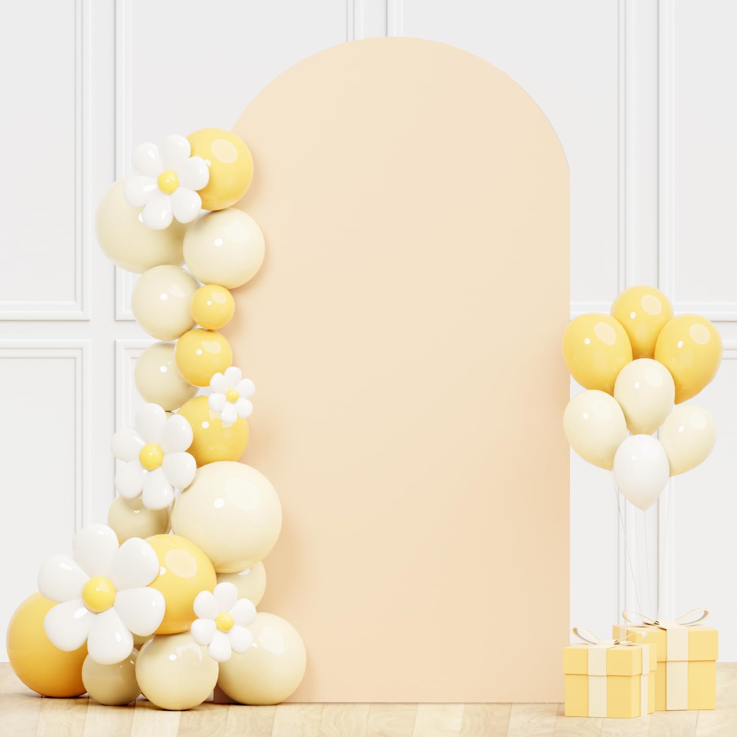 FUHSY Copertura per arco, 1,2 x 2,2 m, beige, aderente, per arco nuziale, con palloncini, pannelli ad arco per feste di compleanno, telaio superiore rotondo, copertura in spandex per decorazioni per