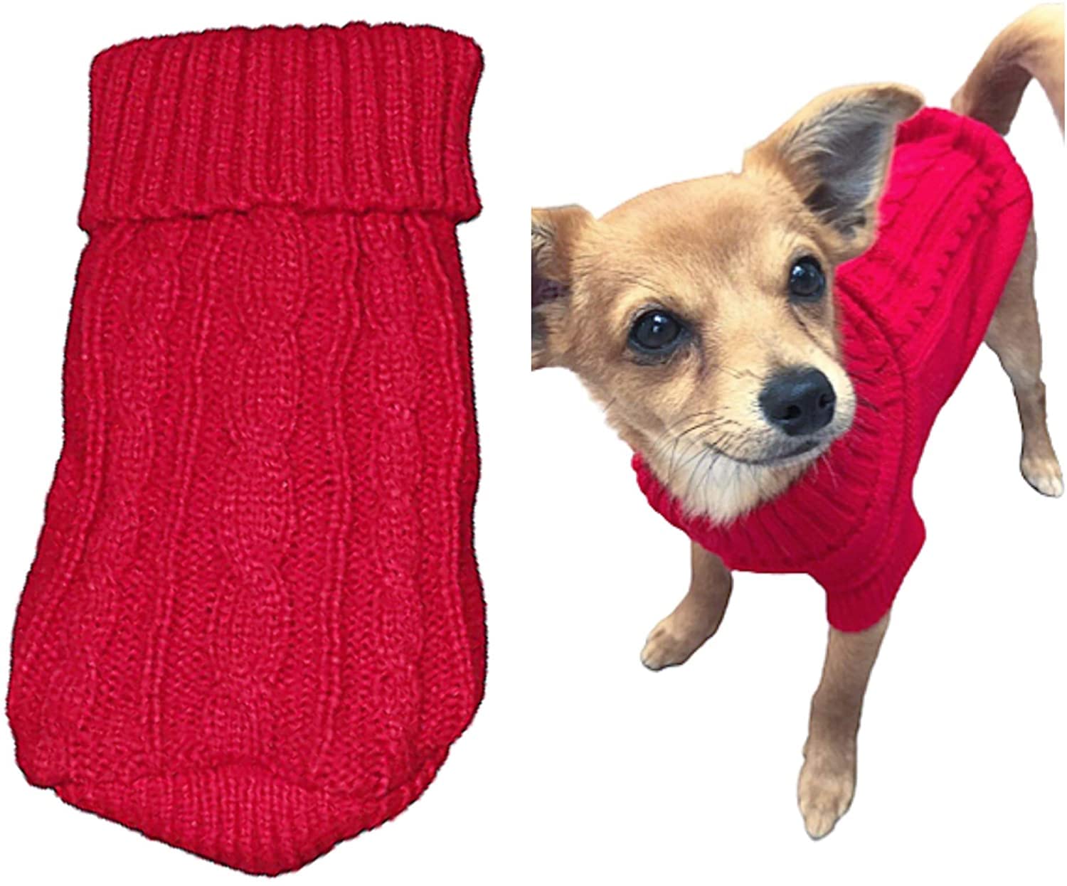Small Chihuahua Clothes Puppy Dog Coat Winter Knit Jumper Cosy Teacup Smaller Breeds Miniature (Small, RED) — image 1