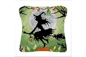 Ylkgogo Latch Hook Kits DIY Throw Pillow Cover with Printed Witch Canvas Needlework Craft for Kids and Adults Home Decoration 17" X 17"