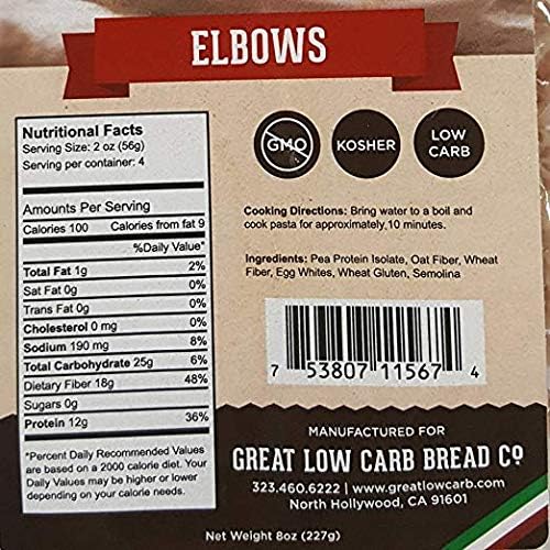 Low Carb Pasta, Great Low Carb Bread Company, 8 oz. (Elbows) (Limited Edition)