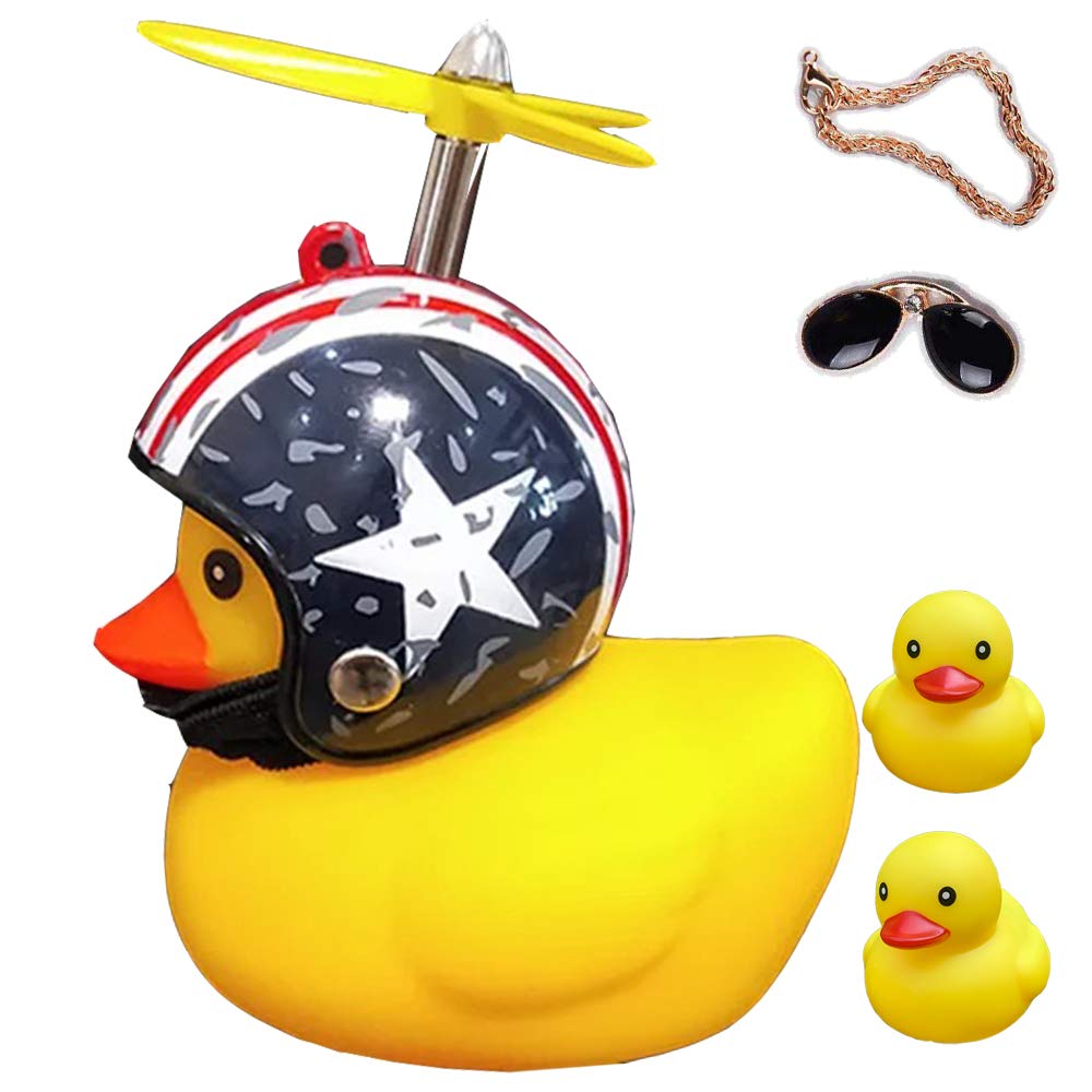 ACEDOAMARE Duck Bike Bell, Cute Rubber Yellow Duck Bicycle Accessories with LED Light Propeller Helmet Squeeze Horns for Cycling Motorcycle Car Handlebar Bicycle (Big Star)