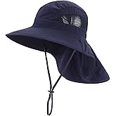 Home Prefer UPF50 Wide Brim Kids Sun Hat Neck Flap Boys Girls Sun Protection Hat for Beach Fishing
