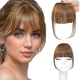 ORIGEN Clip in Bangs Real Human Hair Clip on Wispy Bangs Fringe with Temples Hairpieces Fake Front Bangs Extensions for Women Light Brown Color