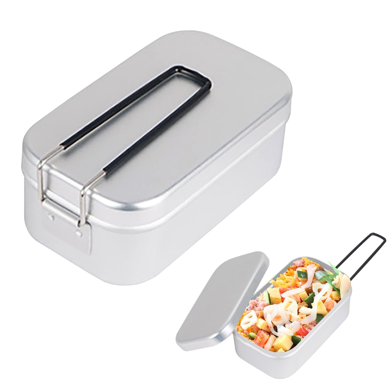 Aluminium Mess Tin, Military Mess Tin, Folding Handle Portable Stainless Steel Light Weight Cooking Bento Box, Easy to Carry, Camping Cutlery, for Outdoor Picnic Camping Hiking Hunting Fishing(Beige)