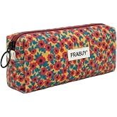 FRABUY Soft Corduroy Pencil Case Pen Pouch Organizer, Small Stationery Bag | Cute red flower zipper pencil pouch, smooth zipper, daily cosmetics holder, compact organizer for school teen girls, women