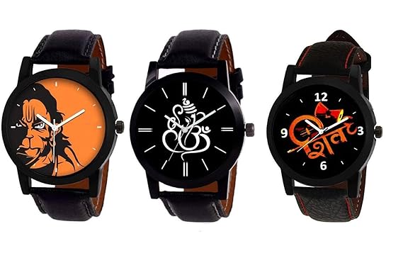Swadesi Stuff New Arrival Premium Quality Stylish Lord Mahadev Shiva Ganpati Hanuman Leather Strap Watch for Men...