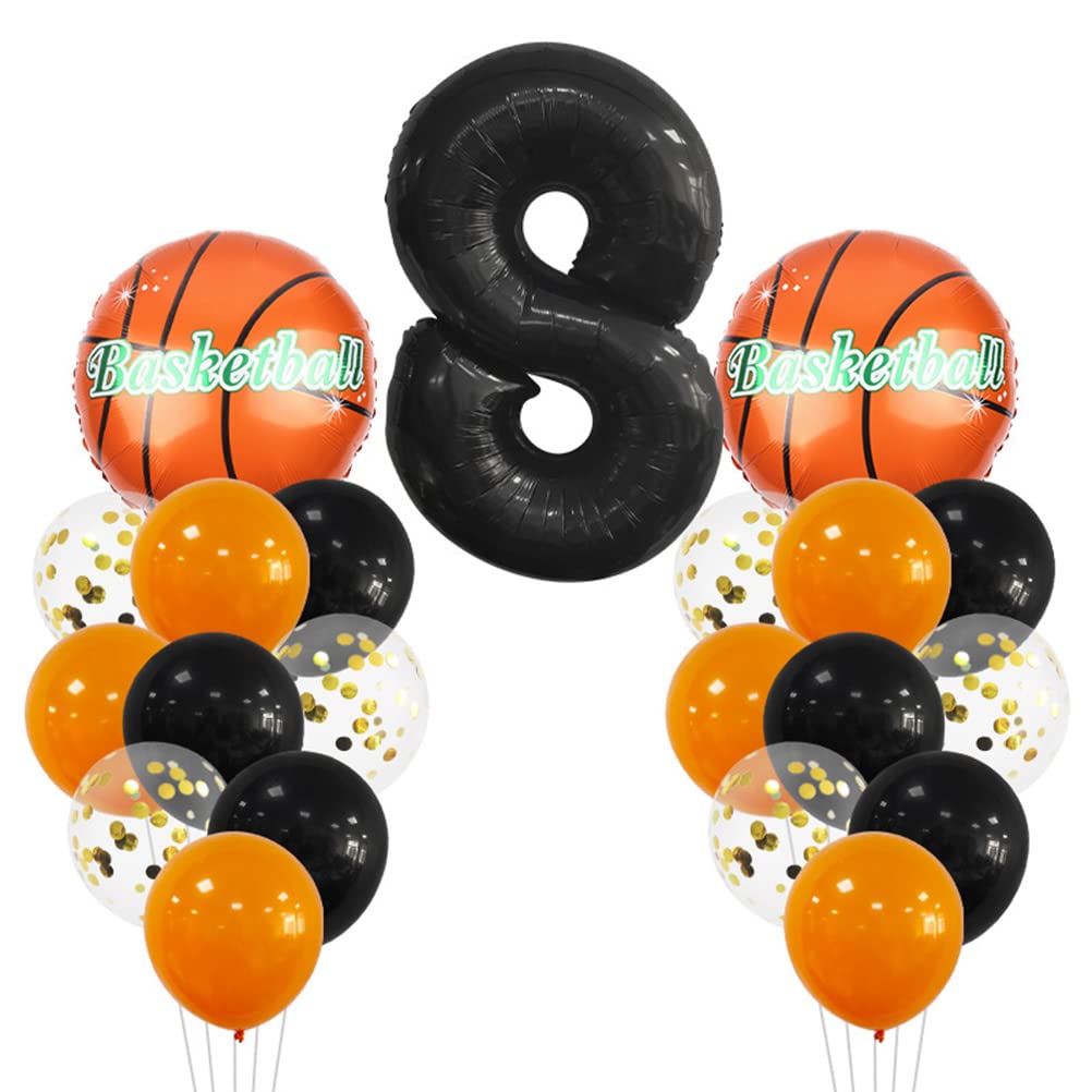 Large Basketball Balloon Birthday Decorations 8 Year Kids Birthday Decoration Number 8 Balloon Foil Balloon Orange Black Balloon for Kids Basketball Themed Celebration Party Birthday Decoration