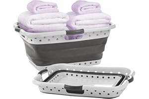 POP & LOAD COLLAPSE & STORE Pop & Load Collapse and Store Collapsible Plastic Laundry Basket, Large 1 pc Pop Up Laundry Hamper with 3 Comfort Grip Handles, 10.5 Gallons, Gray