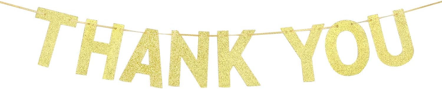 INNORU Gold Glitter Thank You Banner - Wedding Bunting Photo Booth Props Anniversary Bridal Party Decoration Supplies