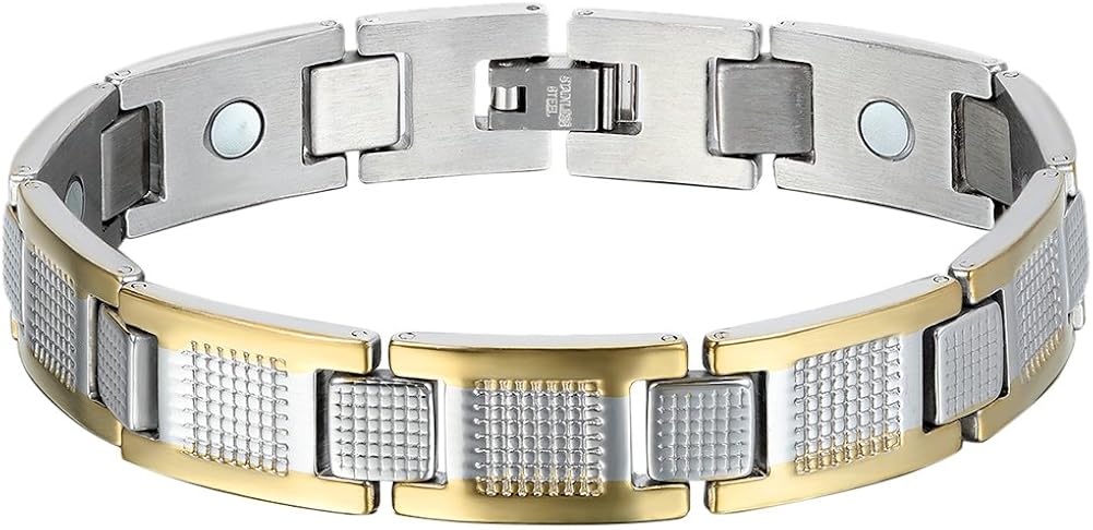 Oidea Mens Stainless Steel Health Magnetic Exquisite Bangle Bracelet Silver and Gold Two Tone,8.4 Inch