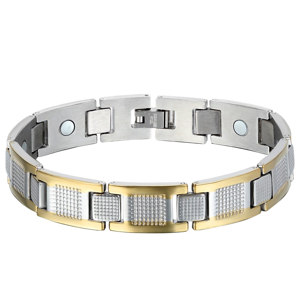 Oidea Mens Stainless Steel Health Magnetic Exquisite Bangle Bracelet Silver and Gold Two Tone,8.4 Inch