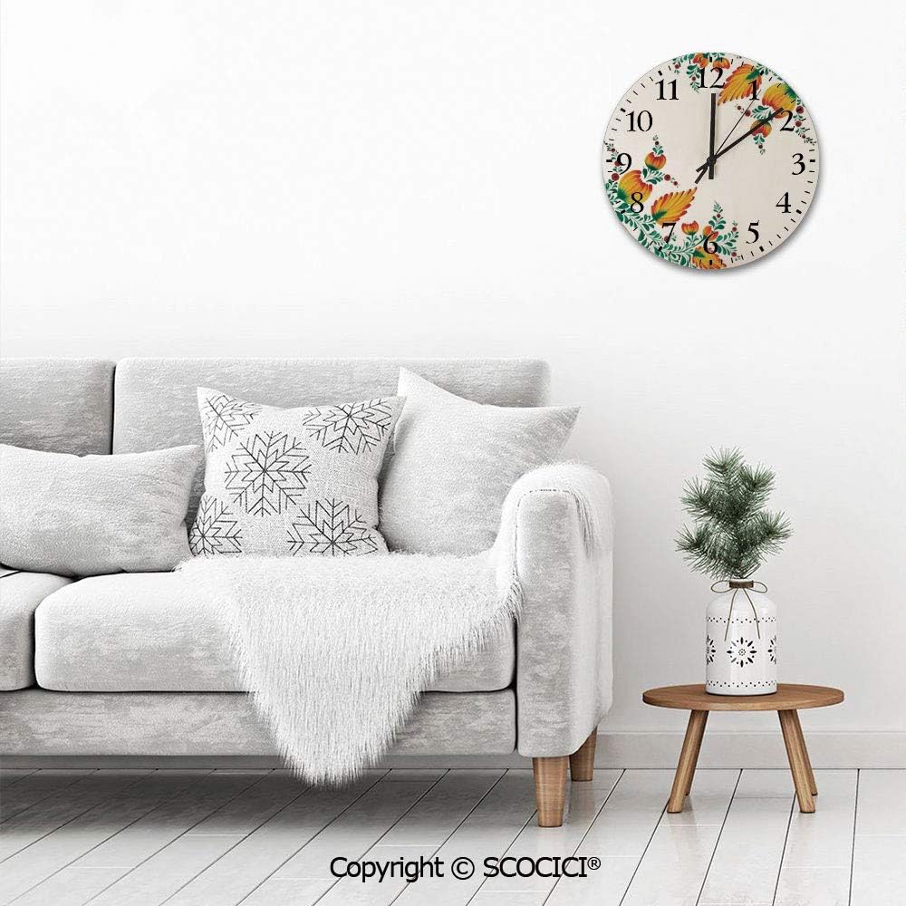 PUYANG Wall Clock 12 Inch Vintage Style, Motivational Quote with Ornate Japanese Watercolor Flower Mo Design Quiet Non-Ticking Round Home Decoration Wall Clock