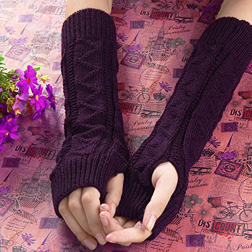 Clearance! Teresamoon Women Winter Wrist Arm Warmer Knitted Keyboard Long Fingerless Gloves Mitten