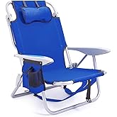 Canpsky Portable Beach Chair for Adults, Outdoor Camping Chair Lay Flat Folding Backpack Beach Reclining Chair with 5 Positions, Headrest, Zipper Pouch, Cup Holder, Blue