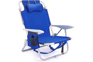 Canpsky Portable Beach Chair for Adults, Outdoor Camping Chair Lay Flat Folding Backpack Beach Reclining Chair with 5 Positions, Headrest, Zipper Pouch, Cup Holder, Blue