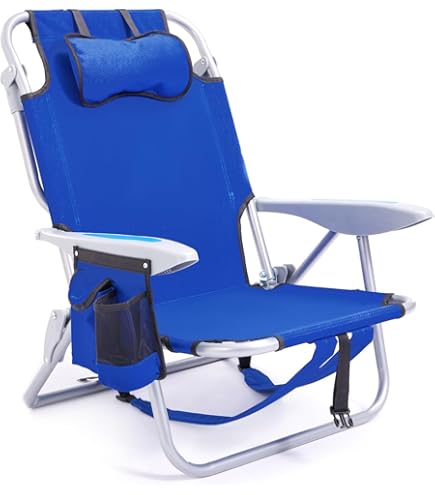 GYMAX Beach Chair Backpack Lounger - 5-Position Foldable Low Beach Chair With Storage