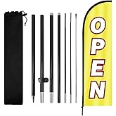 Open Feather Flag, 8.2ft Open flag for Business with Aluminum Pole and Ground Stake, Commercial Open Sign for Outside Business Swooper Flag Advertisng Feather Banner