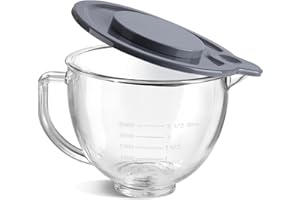Gdrtwwh Glass Bowl for KitchenAid 4.5-5 Quart Tilt-Head Stand Mixer,Replacement with KitchenAid Artisan Mixer Glass Bowl