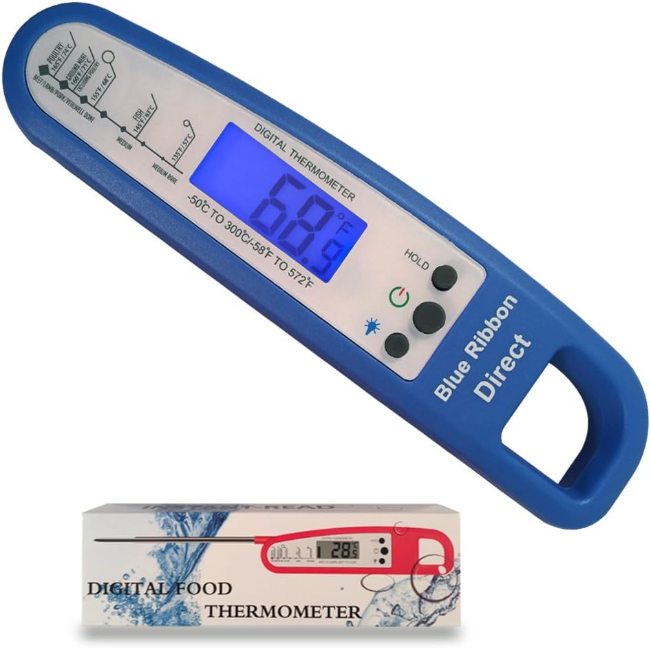 Blue Instant Read Thermometer with Backlight for Meat BBQ Cooking for Food,Kitchen