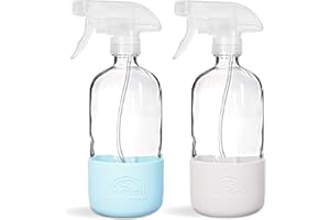 SAVVY PLANET - Glass Spray Bottles for Cleaning, Silicone Sleeve Bottom for Protection, Reusable Glass Spray Bottles 16 Oz With Adjustable Nozzle Settings (2 Pack)