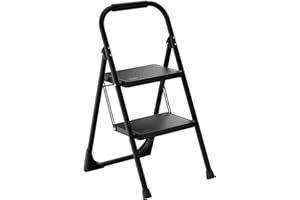 ALPURLAD Step Ladder 2 Step Stool Folding Step Stools for Adults with Handgrip & Anti-Slip Sturdy and Wide Pedal 330lbs Stepladder Multi-Use for Household & Office Foldable Step Stool,Matte Black