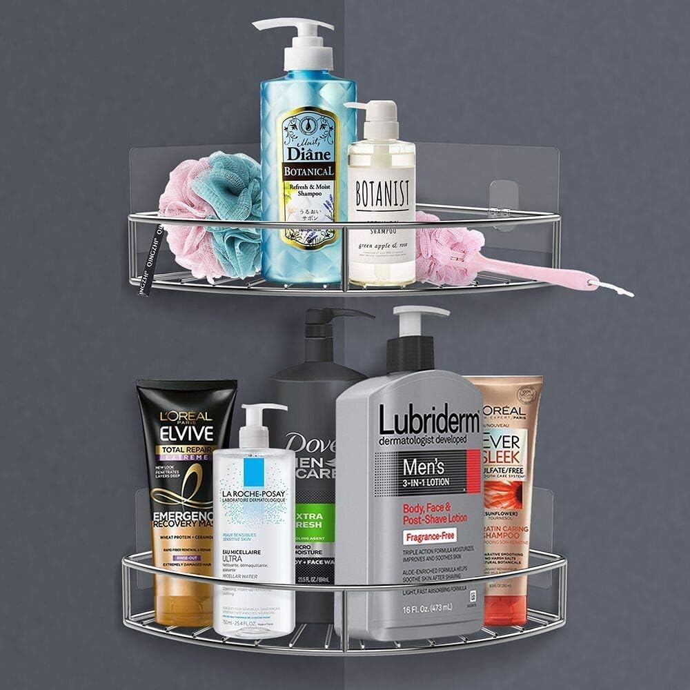 BDsain 2 Pack Adhesive Corner Bathroom Shelves
