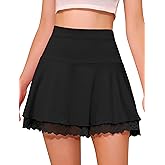 ABAFIP Women's Lace Ruffle Mini Skirt High Waisted Flowy A-Line Sexy Lingerie Pleated Short Skirts