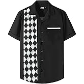 JOGAL Men's Bowling Shirts 50s Rockabilly Short Sleeve Button Down Shirt Beach Aloha Style Hawaiian Shirts