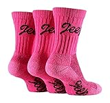 Jeep - 3 Pack Womens Thick Heavy Cushioned Padded Cotton Hiking Boot Crew Socks (Cerise Pink)