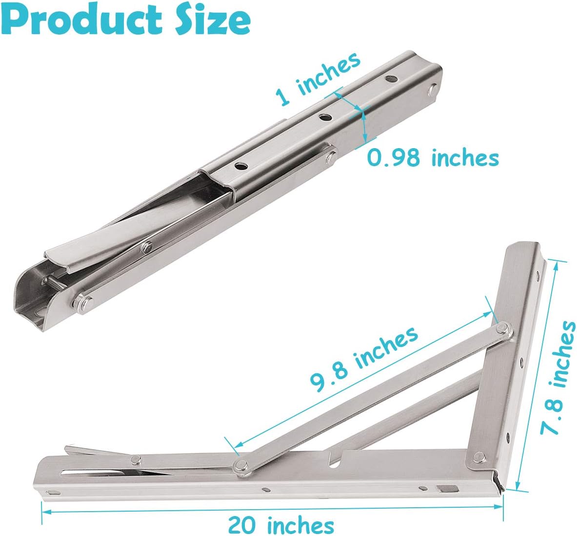 CUZURLUV 20'' Folding Shelf Brackets Max. Load 550 lb, Heavy Duty Stainless Steel DIY Wall Mounted Shelf Bracket Space Saving for Table Work Bench, Pack of 2: Home Improvement