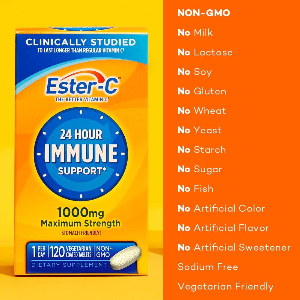 Vitamin C by Ester-C, 24 Hour Immune Support, 1000mg Vitamin C, 120 Coated Tablets: Health & Personal Care