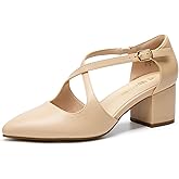 DREAM PAIRS Women's Chunky Heels Dress Pumps Closed Pointed Toe Comfort Cross Strap Block Heel Shoes for Party Dance Wedding