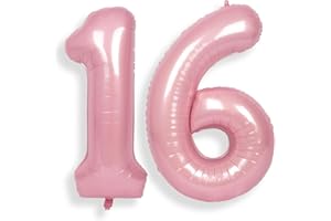 SUWEN 40 Inch Pink Large 16 Number Balloons Big Foil Helium Number Balloons 0-9 Jumbo Happy 16th Mylar Birthday Party Decorations for Girl or Women 61 Anniversary Party Supplies