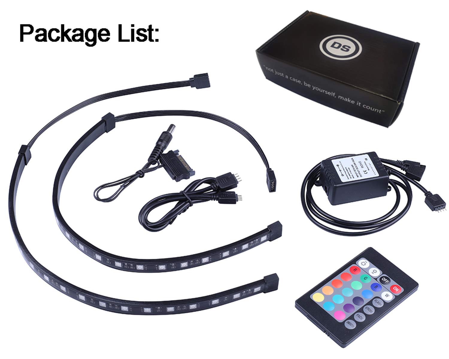 DS leddess RGB LED Strip Computer Lighting via Magnet with Controller for Desktop Computer Case Mid Tower Full Tower (24Key Remote,2PK,30CM,R Series)