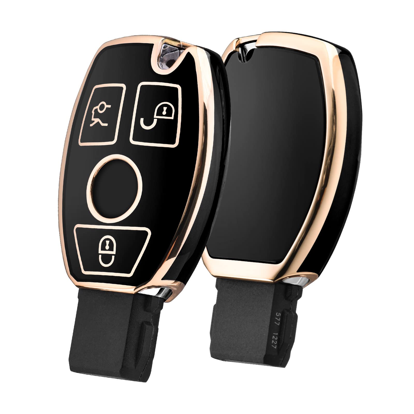 OATSBASF Car Key Case for Mercedes Benz, Key Cover for Mercedes Benz W204 W211 2-3 Keyless Buttons A B C E Class(Golden Edge Black)