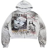 XNGLGENG Y2K Graphic Zip Up Hoodie for Men Women Oversized Streetwear Sweatshirt Retro Grunge Full Zip Casual Jacket
