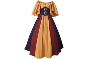 SHOPESSA Renaissance Dress Victorian Costumes for Women Ball Gown Patchwork Peasant Flare Sleeve Medieval Dress with Corset