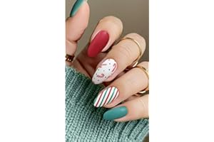 JMEOWIO Gel Nail Stickers Christmas Cute Green Red Semi Cured Gel Nail Strips Wraps UV/LED Nails Art Design Decoration Accessories