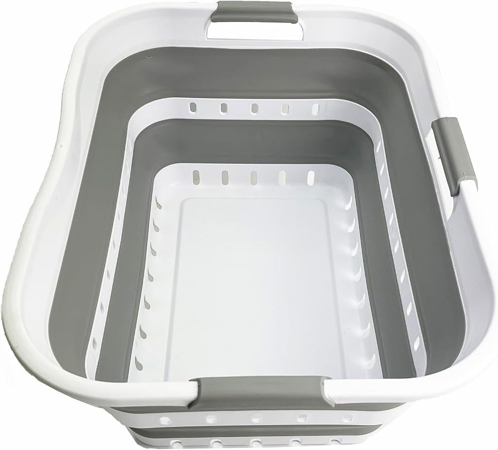 SAMMART 42L Collapsible Laundry Basket Foldable Pop Up Storage Grey/White