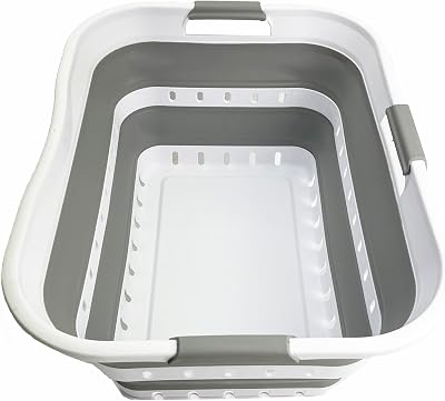 SAMMART 42L Collapsible Laundry Basket Foldable Pop Up Storage Grey/White