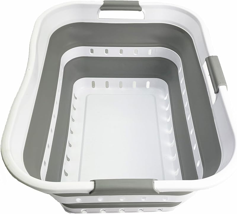 SAMMART 42L Collapsible Laundry Basket Foldable Pop Up Storage Grey/White