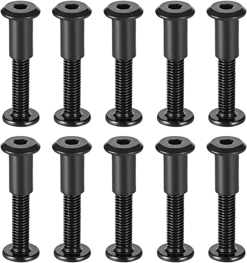 sourcing map Screw Post Fit for 5/16"(8mm) Hole Dia, Male M6x35mm Binding Bolts Leather Fastener Carbon Steel Black 10 Sets