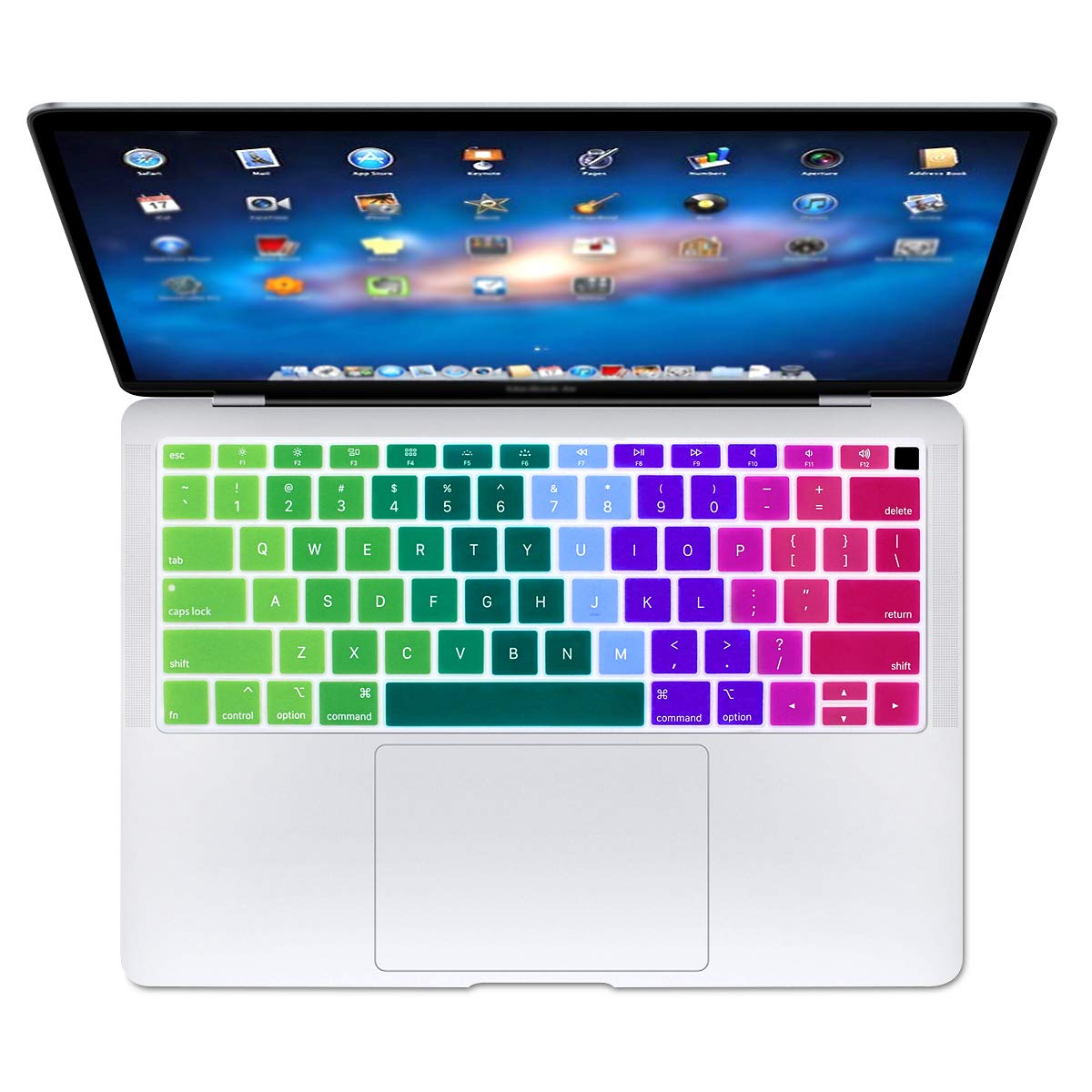 Se7enline compatible with MacBook Air 13 inch Keyboard Cover Soft Silicone Protector 2023 2022 2021 2020 2019 2018 for Mac Air 13 Inch Model A1932 with Retina Display Soft-Touch Keyboard Skin,Rainbow