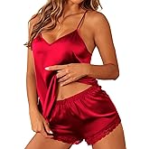 Ekouaer Satin Pajamas Women Lace Sleepwear Lingerie Cami Shorts Set Nightwear XS-XXL