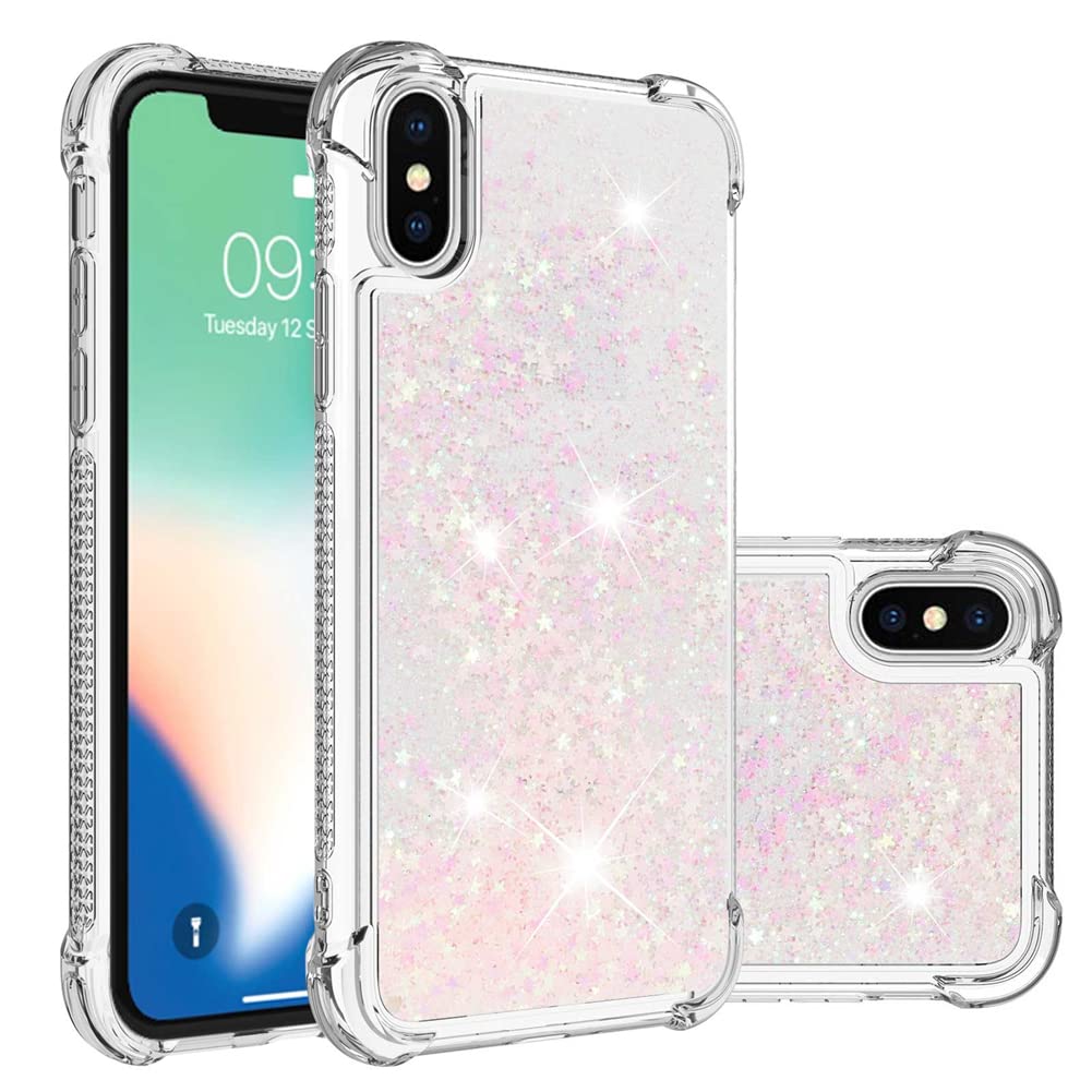 IMEIKONST Compatible with iPhone XS Max Glitter Case, Liquid Sparkle Quicksand Clear Transparent Sequin Girls Slim TPU Bumper Silicone Shockproof Cover for iPhone XS Max. Star Pink YBW